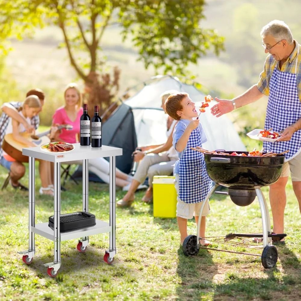 Heavy Duty Stainless Steel Work Table Food Prep Worktable Adjustable Height Levels High LBS Capacit