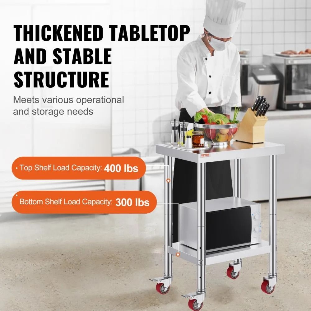 Heavy Duty Stainless Steel Work Table Food Prep Worktable Adjustable Height Levels High LBS Capacit