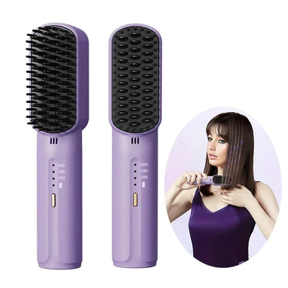 Wireless Hair Straightener, Negative Ion Hair Comb Heating Curling Brush, Rechargeable Electric Hair Care, Anti-scalding