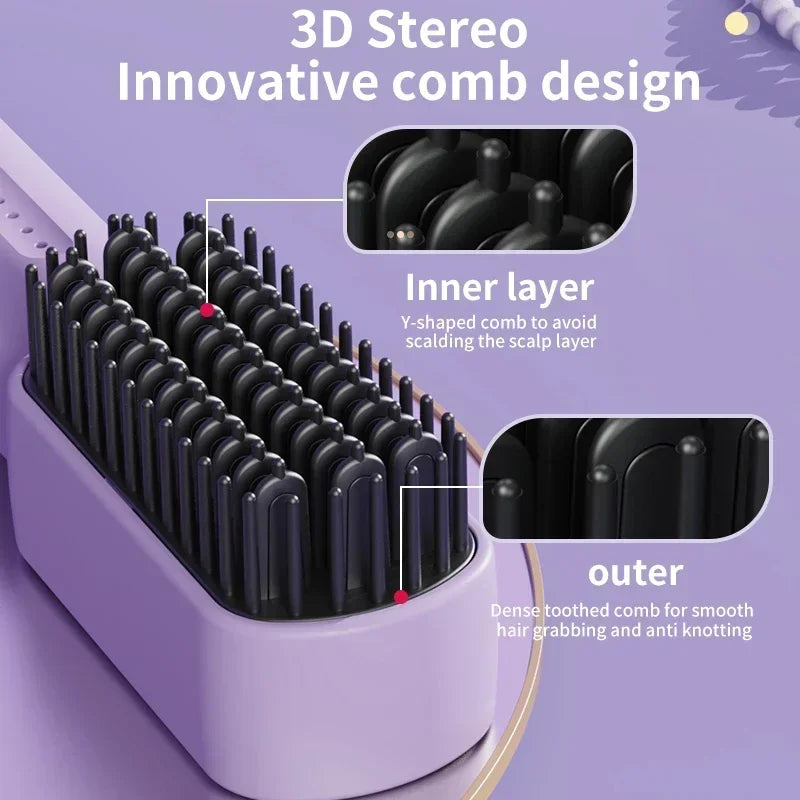 Wireless Hair Straightener Negative Ion Hair Comb Heating Curling Brush Rechargeable Electric Hair  1