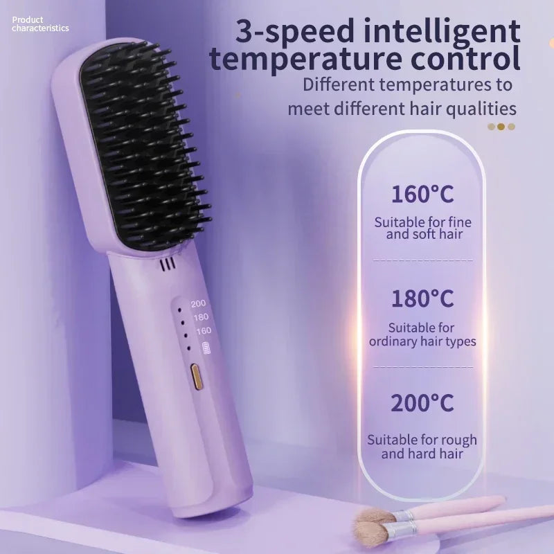 Wireless Hair Straightener Negative Ion Hair Comb Heating Curling Brush Rechargeable Electric Hair  2