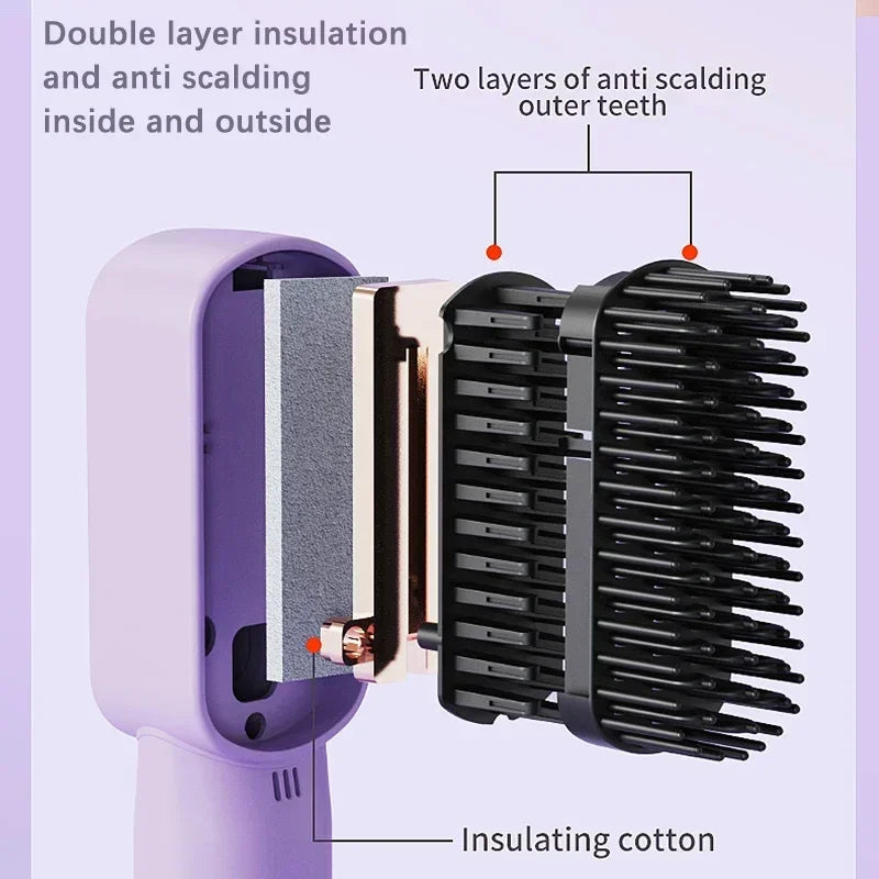 Wireless Hair Straightener Negative Ion Hair Comb Heating Curling Brush Rechargeable Electric Hair  4