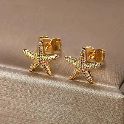 Vintage Summer Starfish Stainless Steel Stud Earrings for Women