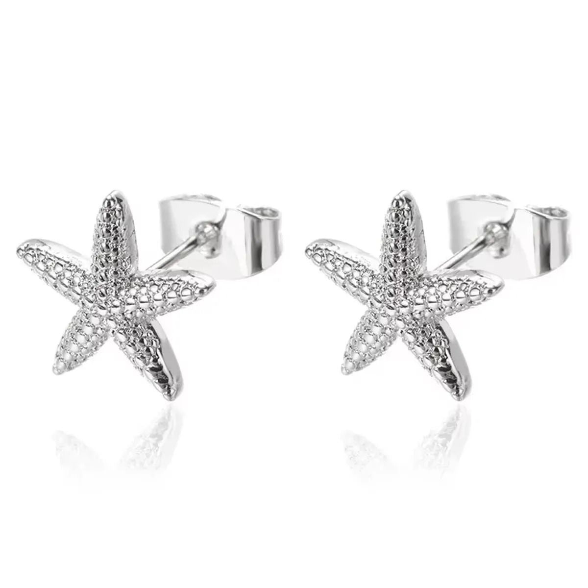 Vintage Summer Starfish Stainless Steel Stud Earrings For Women 7