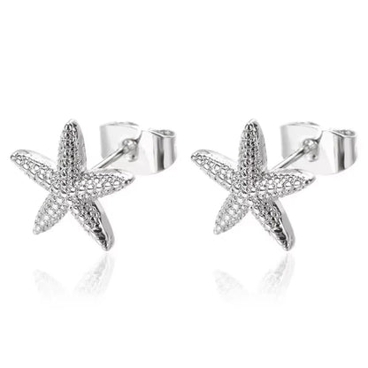 Vintage Summer Starfish Stainless Steel Stud Earrings For Women 7