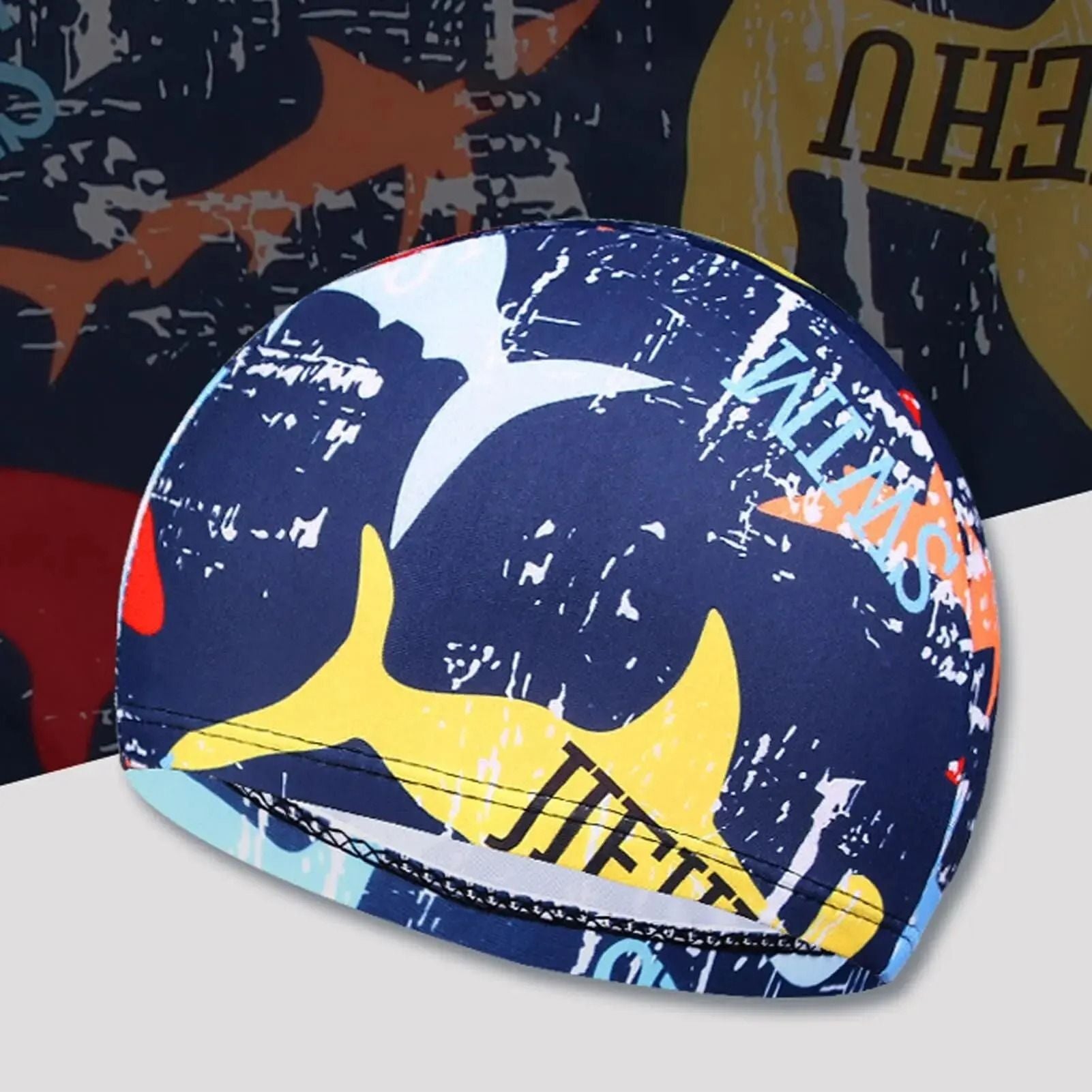 Waterproof Leaf Print Swimming Cap with Ear Protection and Non Slip Design for Adults