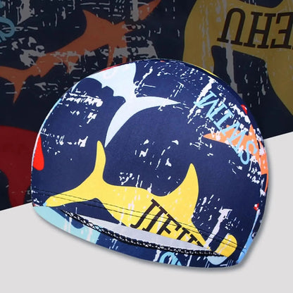 Waterproof Leaf Print Swimming Cap with Ear Protection and Non Slip Design for Adults