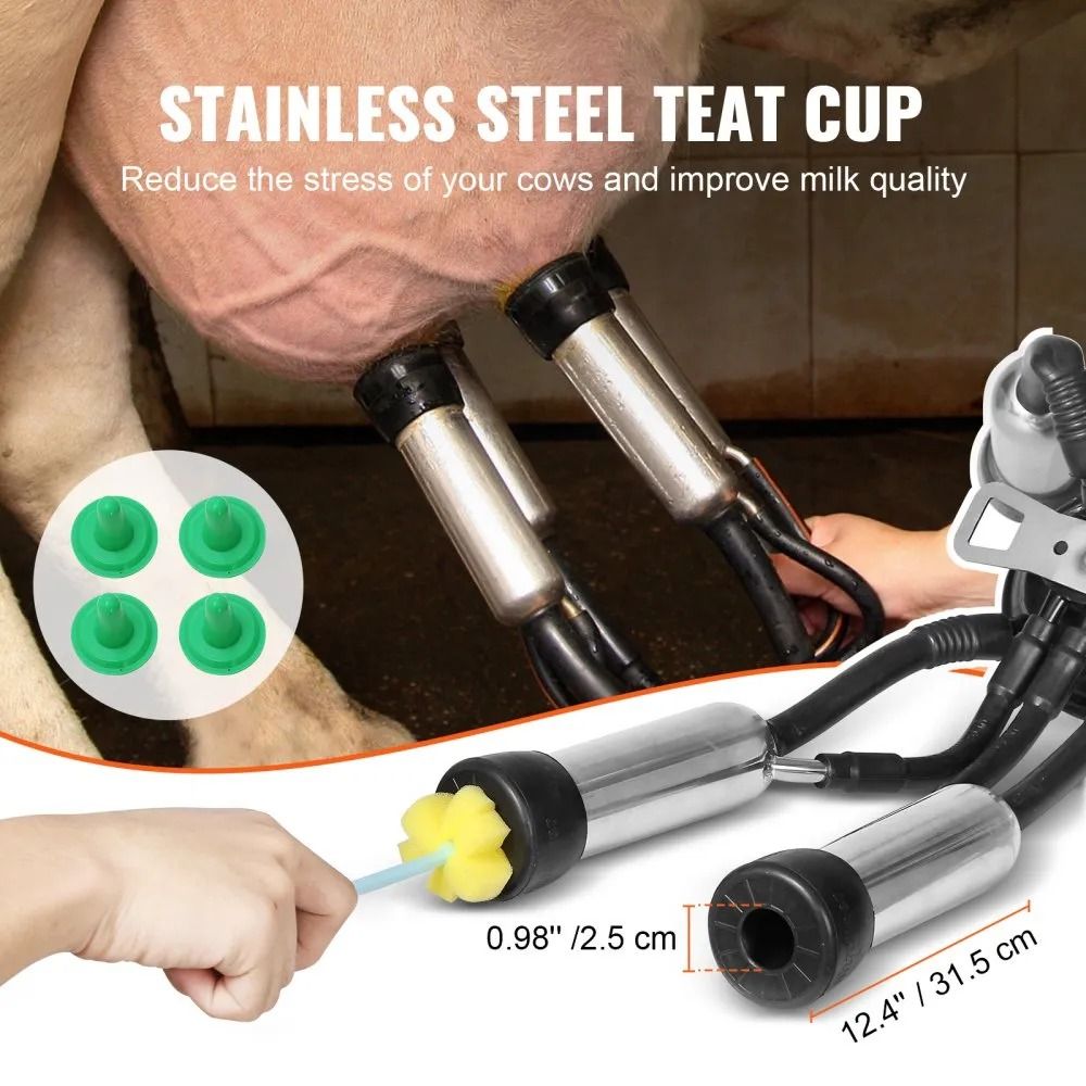 Automatic Pulsation Vacuum Milker Electric Cow Milking Machine Stainless Steel Bucket Portable Milk 2