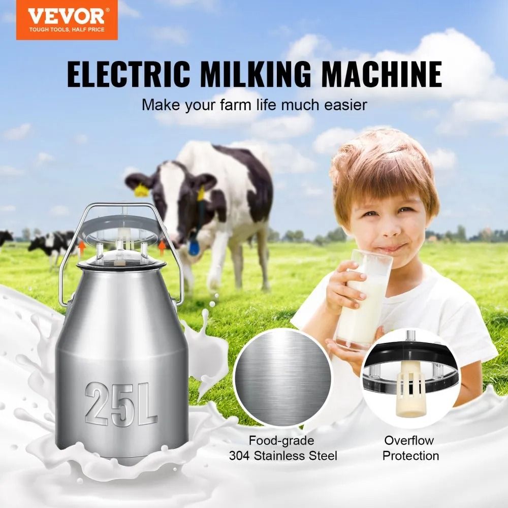 Automatic Pulsation Vacuum Milker Electric Cow Milking Machine Stainless Steel Bucket Portable Milk 4