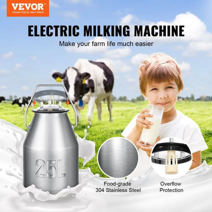 Automatic Pulsation Vacuum Milker Electric Cow Milking Machine Stainless Steel Bucket Portable Milk 4