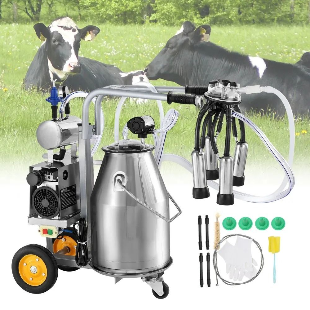 Automatic Pulsation Vacuum Milker, Electric Cow Milking Machine, Stainless Steel Bucket, Portable Milker