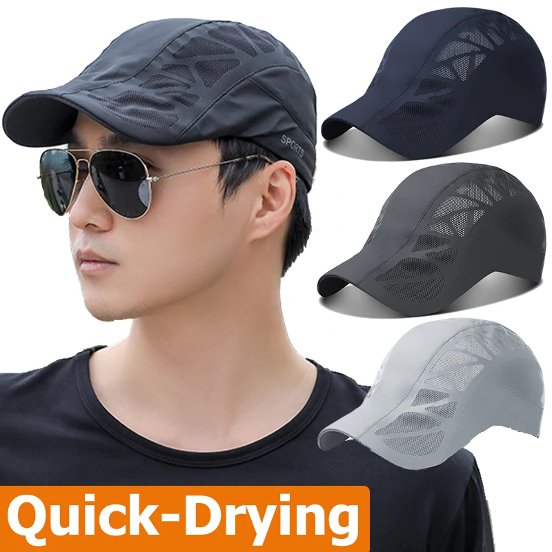 Breathable Mesh Quick Drying, Summer Mens Sports Sun Hats, Boina Golf Hat Fashion Solid Flat Cap