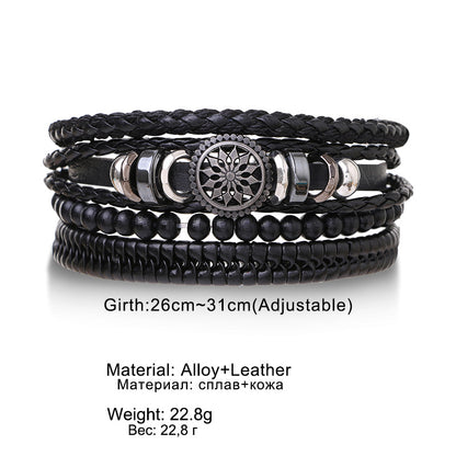 Braided Leather Bracelet Men Vintage Rope Wristband Life Tree Rudder Charm Ethnic Tribal Wood Beads 1