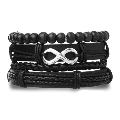 Braided Leather Bracelet Men Vintage Rope Wristband Life Tree Rudder Charm Ethnic Tribal Wood Beads 7