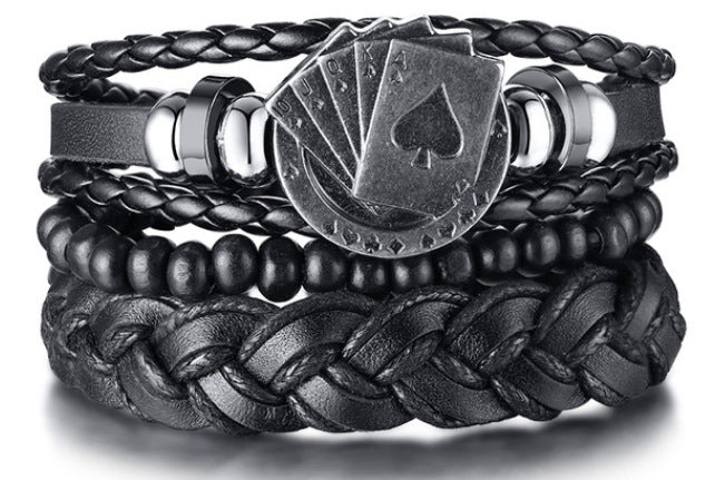 Braided Leather Bracelet Men Vintage Rope Wristband Life Tree Rudder Charm Ethnic Tribal Wood Beads 11