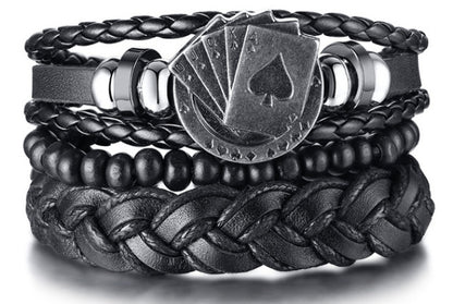 Braided Leather Bracelet Men Vintage Rope Wristband Life Tree Rudder Charm Ethnic Tribal Wood Beads 11
