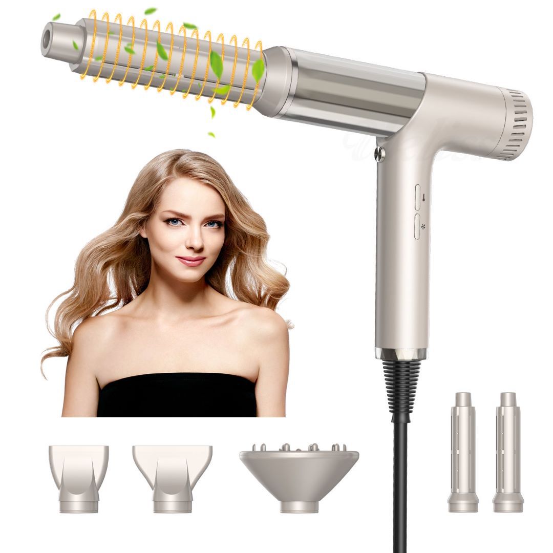 Noise Reducing Ionic Hair Dryer and Straightening Brush, Five-in-One High Power Fast Airflow