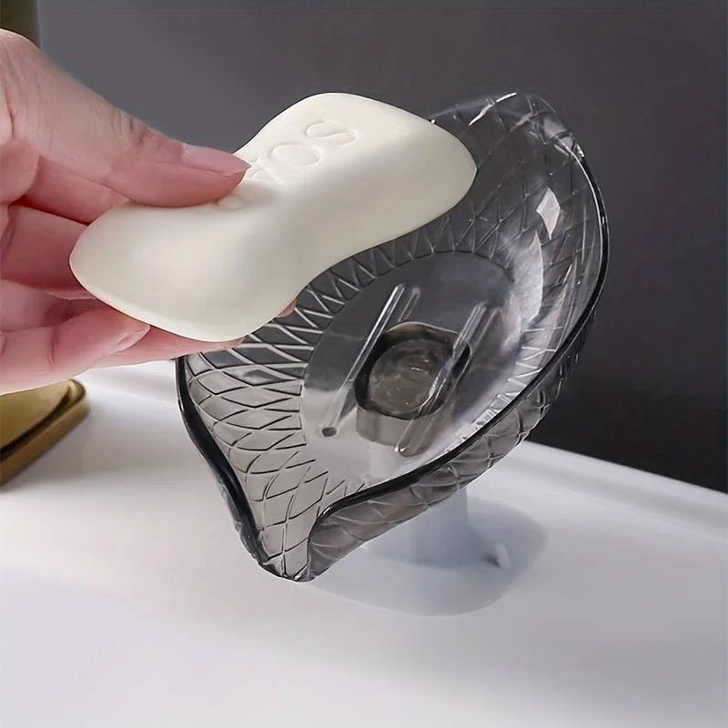 Self Draining Soap Tray Leaf Design Bathroom Box Suction Cup Decorative Plastic Bathroom Storage Or 3