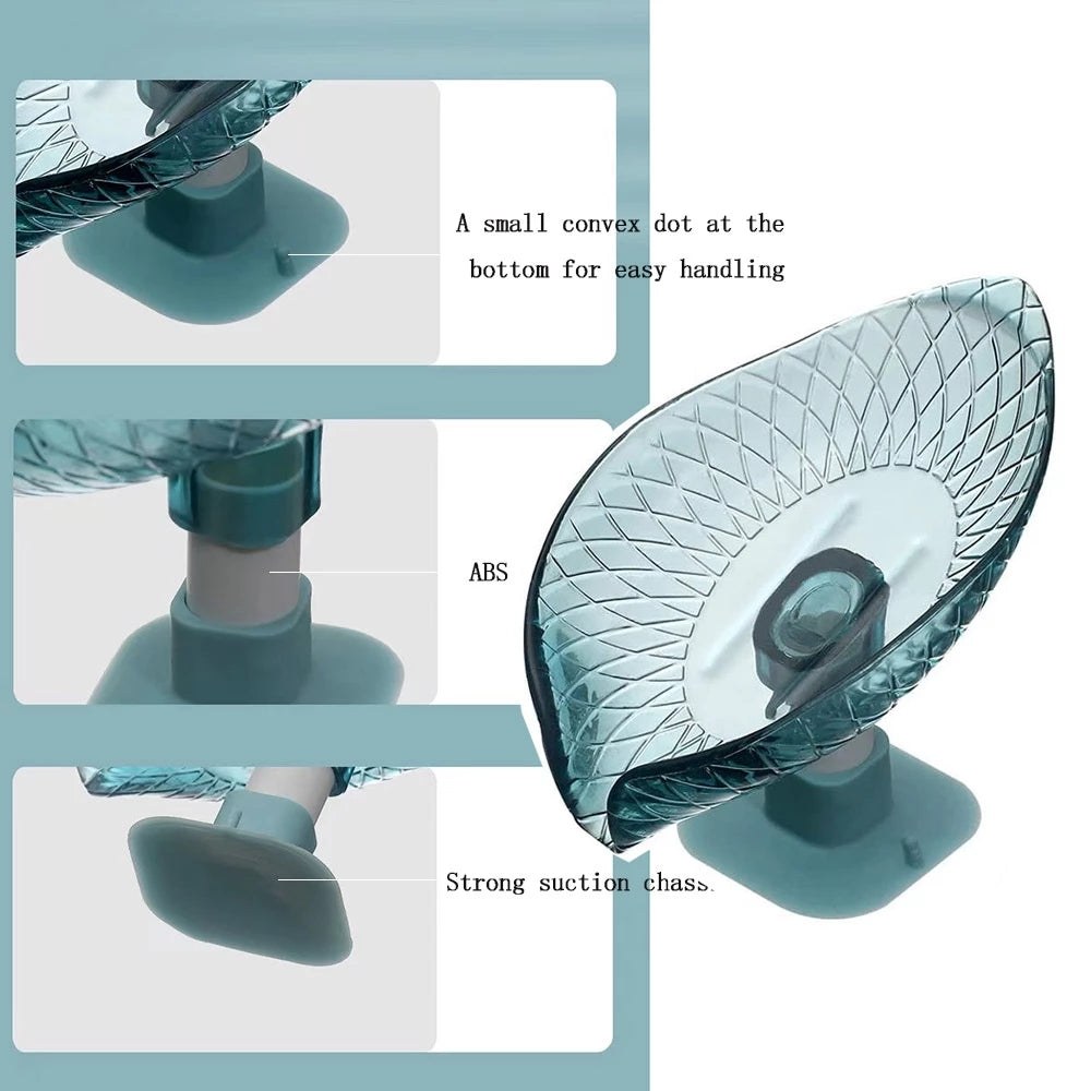Self Draining Soap Tray Leaf Design Bathroom Box Suction Cup Decorative Plastic Bathroom Storage Or 4