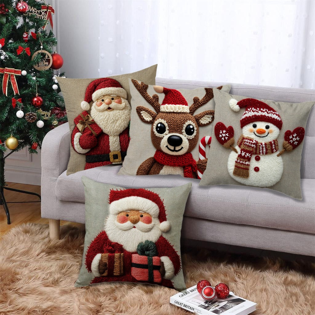 Cartoon Santa Snowman Elk Sofa Cushion, Grey Red Christmas Pillowcase, Merry Christmas Home Bed Car Decor