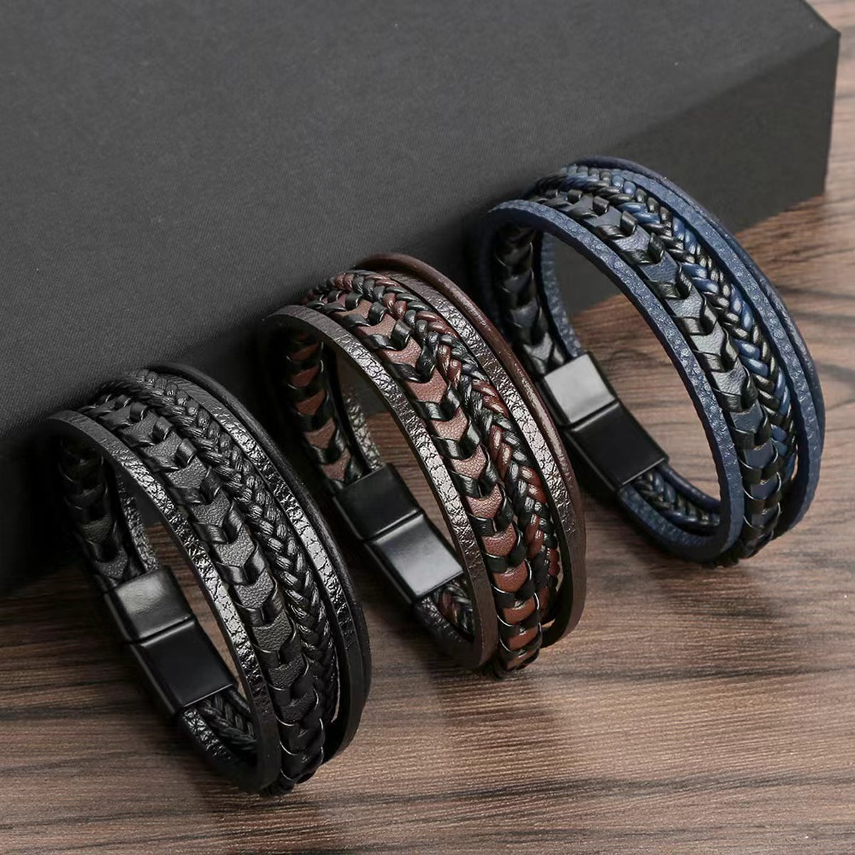 Fashion Accessories Men, Multi Layered Vintage Leather Bracelet, Braided Rope Bracelet, Alloy Magnetic Buckle Design