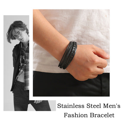 Fashion Accessories Men Multi Layered Vintage Leather Bracelet Braided Rope Bracelet Alloy Magnetic 2