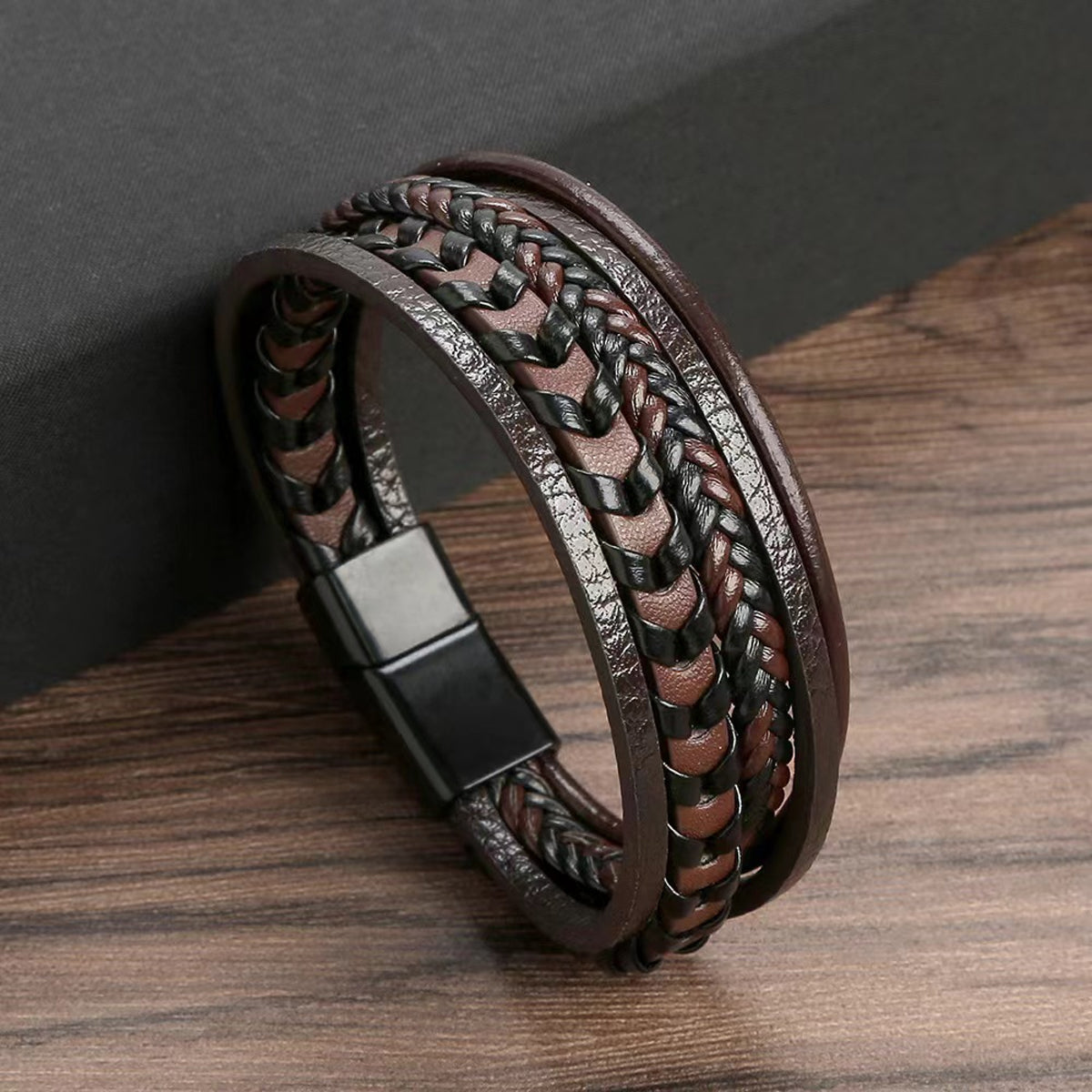 Fashion Accessories Men Multi Layered Vintage Leather Bracelet Braided Rope Bracelet Alloy Magnetic 5