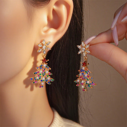 Imitation Pearl Tree Star Christmas Rhinestone Bells Drop Earrings For Women Party Holiday Jewelry 1