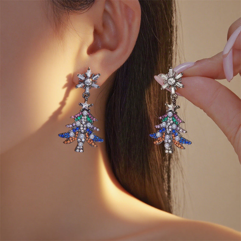 Imitation Pearl Tree Star Christmas Rhinestone Bells Drop Earrings For Women Party Holiday Jewelry 4