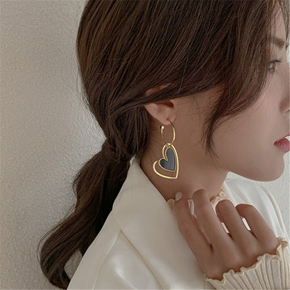 Asymmetric Korean Hollow Black Heart Earrings Drop Earrings Party Jewelry Temperament Style For Wom 1