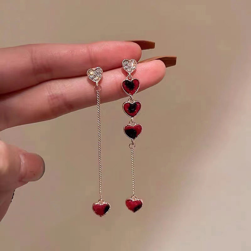 Asymmetric Korean Hollow Black Heart Earrings Drop Earrings Party Jewelry Temperament Style For Wom 5