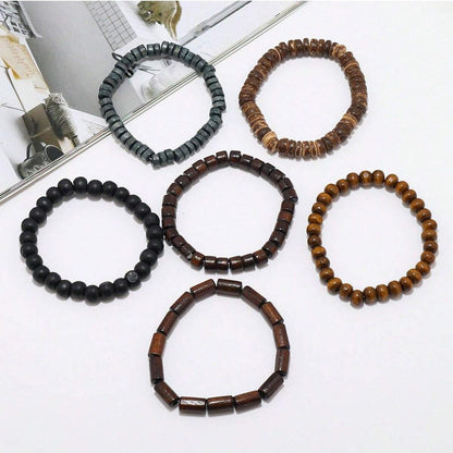 Wooden Braided Leather Bracelet For Men Vintage Beads Wrap Armband Life Wood Fashion Male Bracelet 1