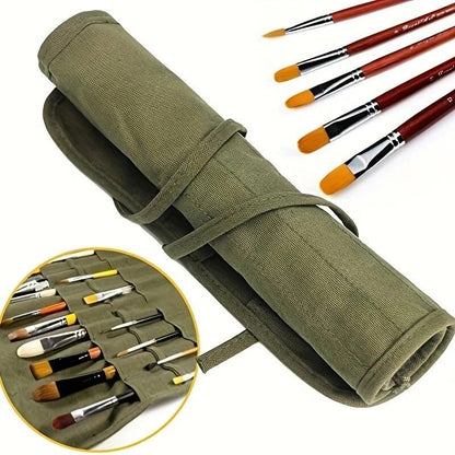 Calligraphy Brushes Storage Bag, Painting Brushes Canvas Storage Bag, Roll up Pen Bag, Watercolour and Gouache Brushes