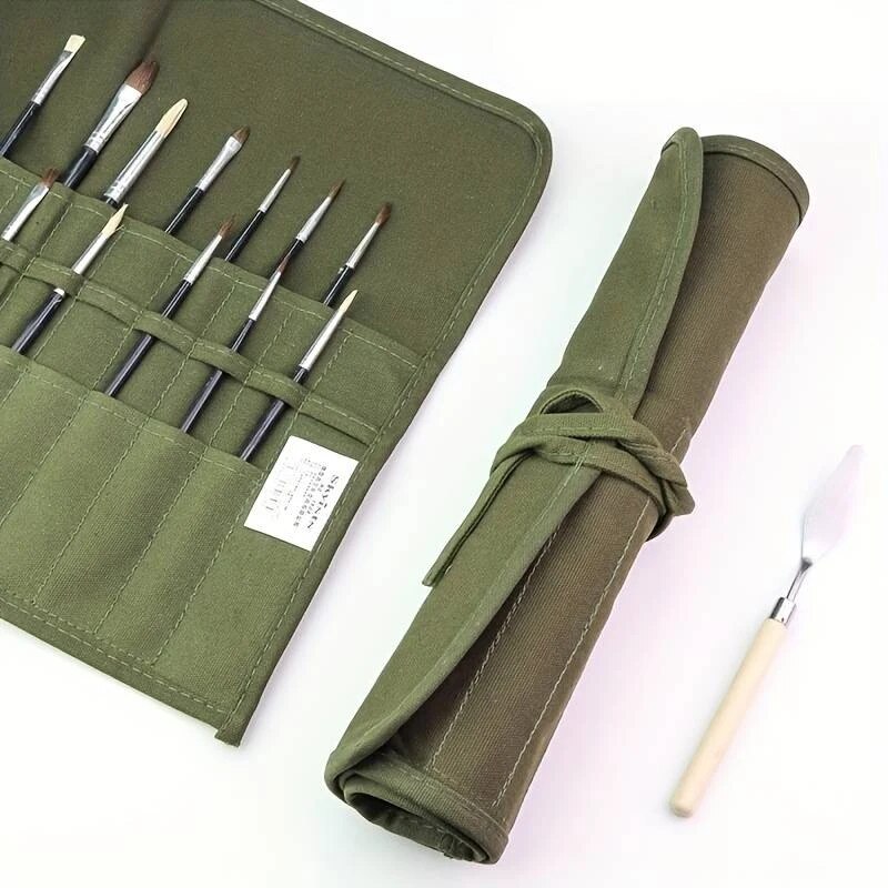 Calligraphy Brushes Storage Bag, Painting Brushes Canvas Storage Bag, Roll up Pen Bag, Watercolour and Gouache Brushes