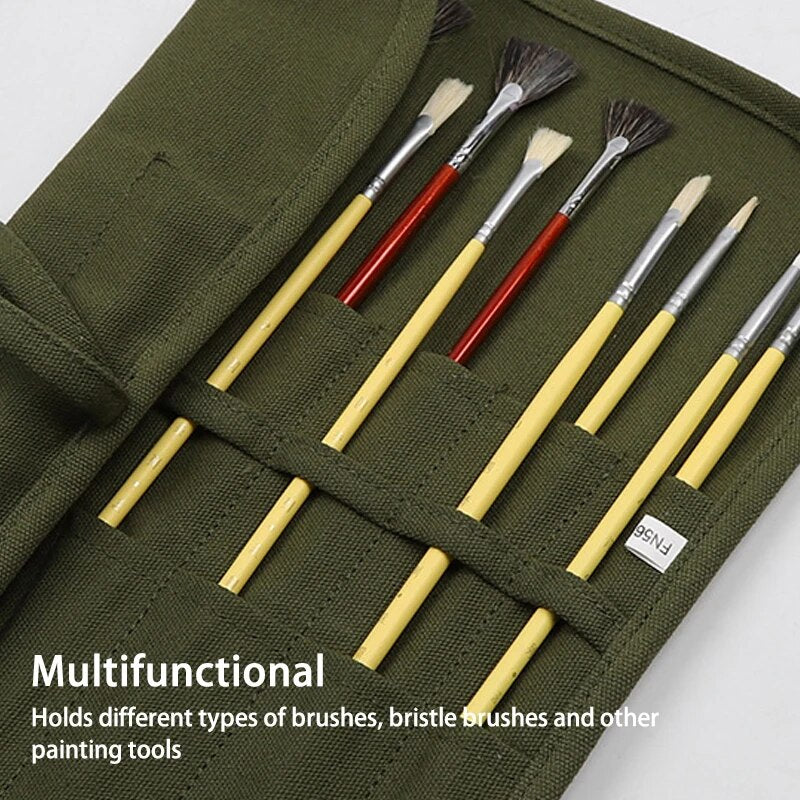 Calligraphy Brushes Storage Bag, Painting Brushes Canvas Storage Bag, Roll up Pen Bag, Watercolour and Gouache Brushes