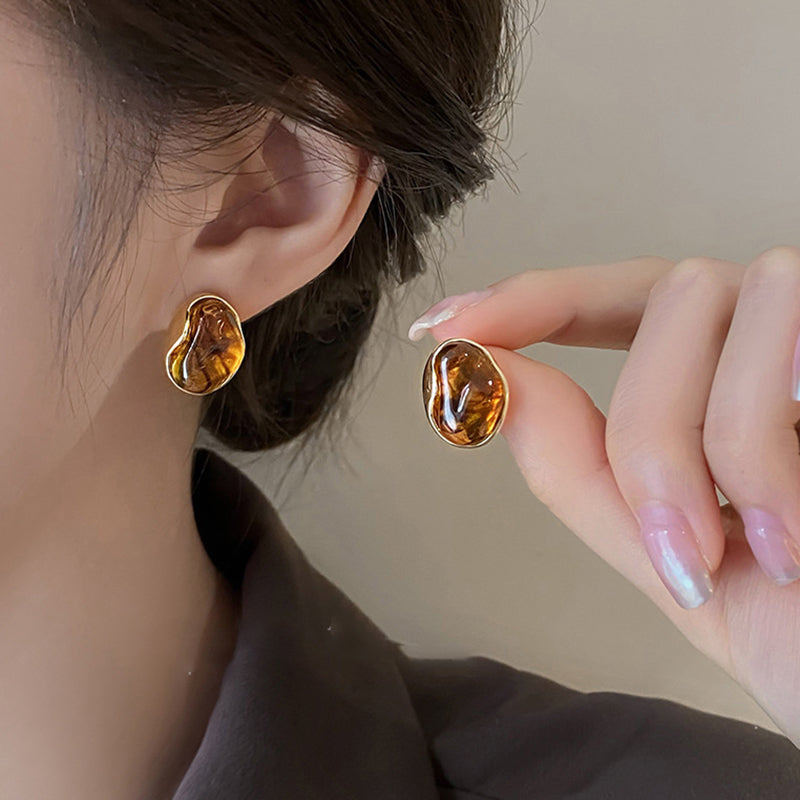 Dangle Earrings For Women Fashion New Brown Resin Tiger Eye Stone Melard Color Jewelry Silver Needl 3