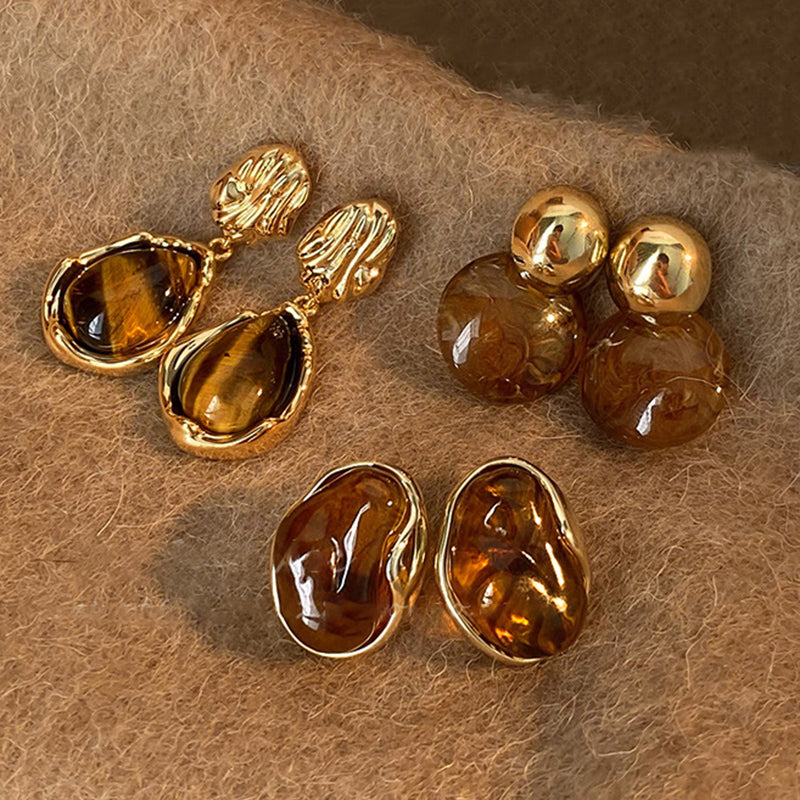 Dangle Earrings For Women Fashion New Brown Resin Tiger Eye Stone Melard Color Jewelry Silver Needl 4