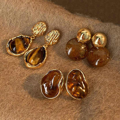 Dangle Earrings For Women Fashion New Brown Resin Tiger Eye Stone Melard Color Jewelry Silver Needl 4