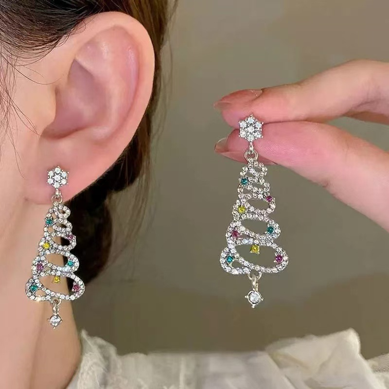 Rhinestone Zircon Xmas Tree Drop, Christmas Tree Earrings For Women, New Year Earrings