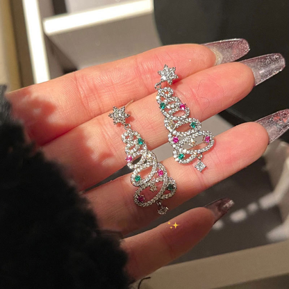 Rhinestone Zircon Xmas Tree Drop Christmas Tree Earrings For Women New Year Earrings 4