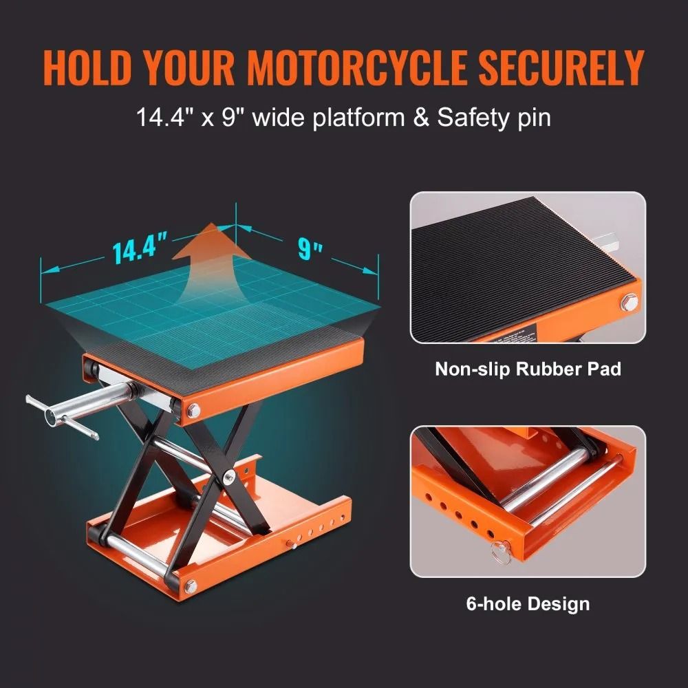 Motorcycle Lift Steel Scissor Jack Wide Deck Center Hoist Crank Stand For Street Bikes Cruiser Bike 4