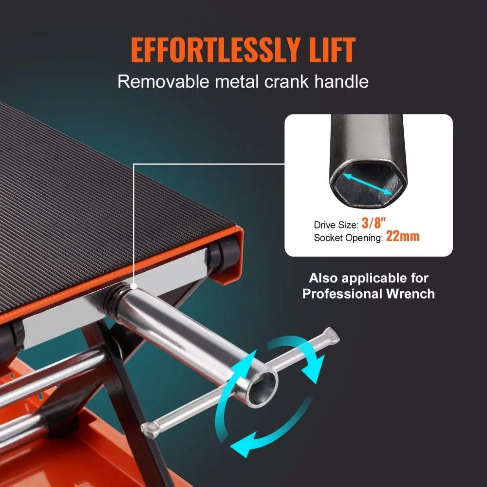 Motorcycle Lift Steel Scissor Jack Wide Deck Center Hoist Crank Stand For Street Bikes Cruiser Bike 2