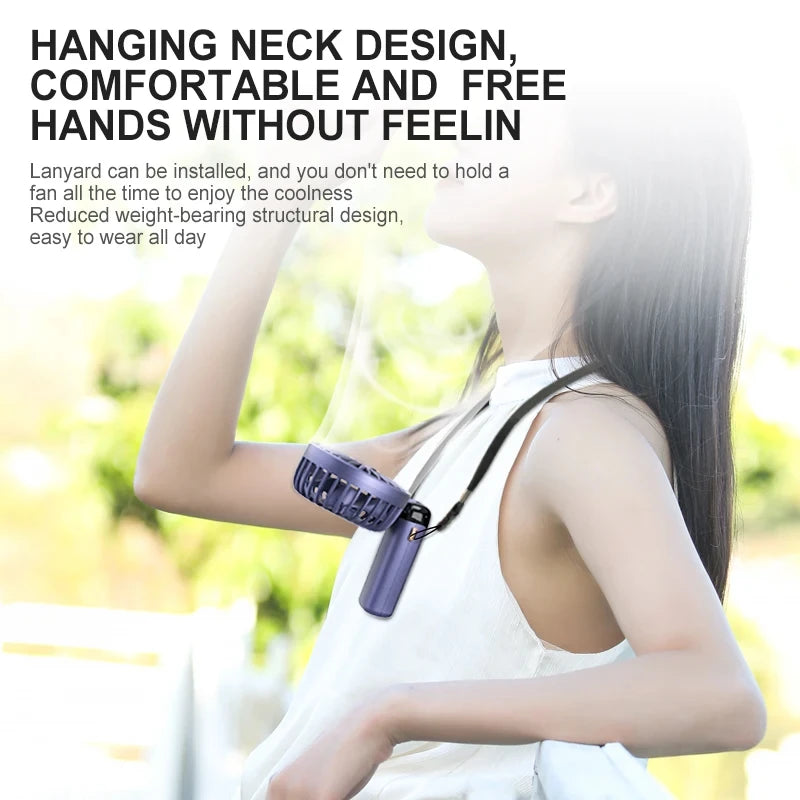 Handheld Mini Fan, Fold able Portable Neck Hanging Fan, USB Rechargeable Fan with Phone Stand and Display Screen