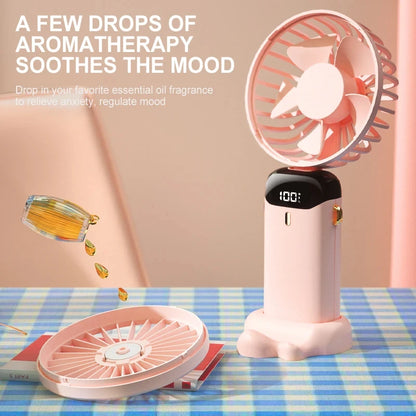 Handheld Mini Fan, Fold able Portable Neck Hanging Fan, USB Rechargeable Fan with Phone Stand and Display Screen