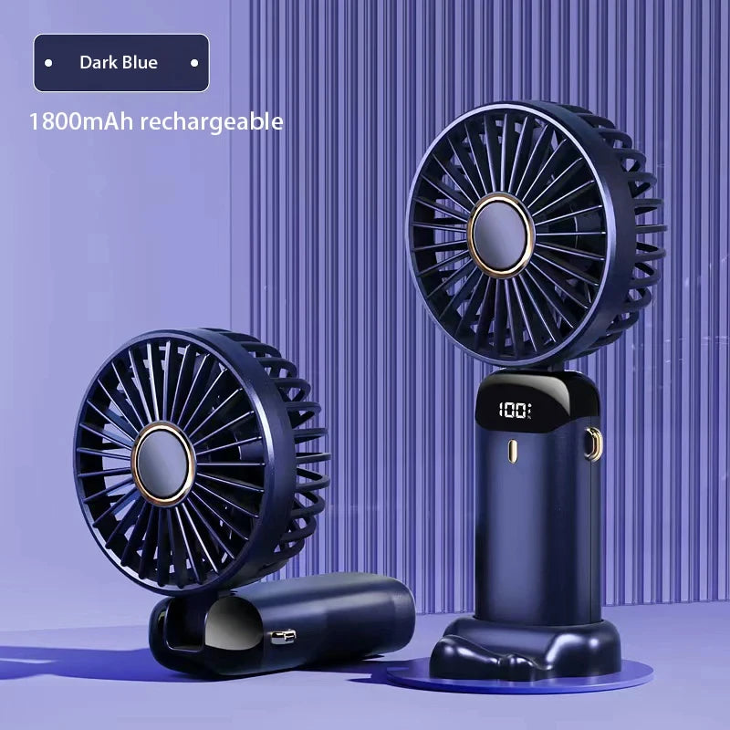 Handheld Mini Fan, Fold able Portable Neck Hanging Fan, USB Rechargeable Fan with Phone Stand and Display Screen