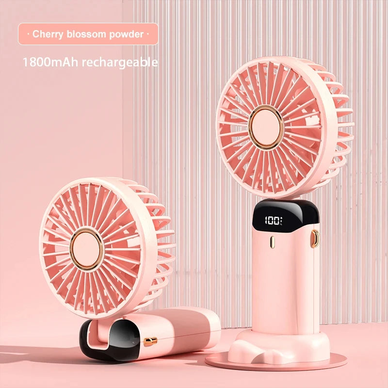 Handheld Mini Fan, Fold able Portable Neck Hanging Fan, USB Rechargeable Fan with Phone Stand and Display Screen
