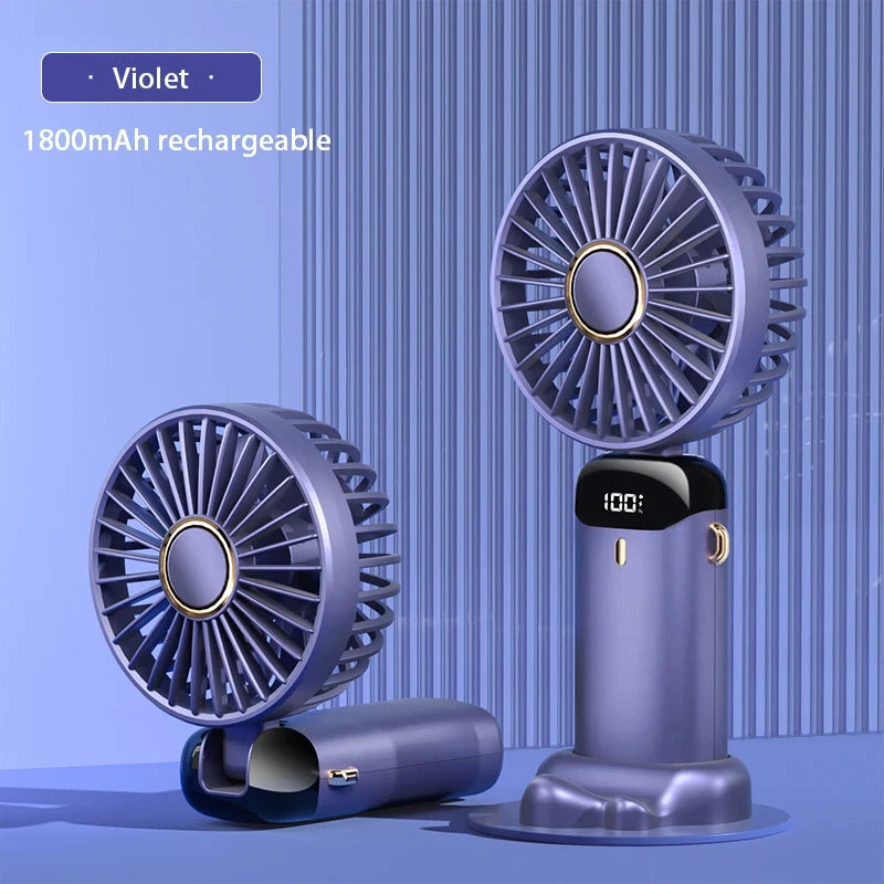 Handheld Mini Fan, Fold able Portable Neck Hanging Fan, USB Rechargeable Fan with Phone Stand and Display Screen