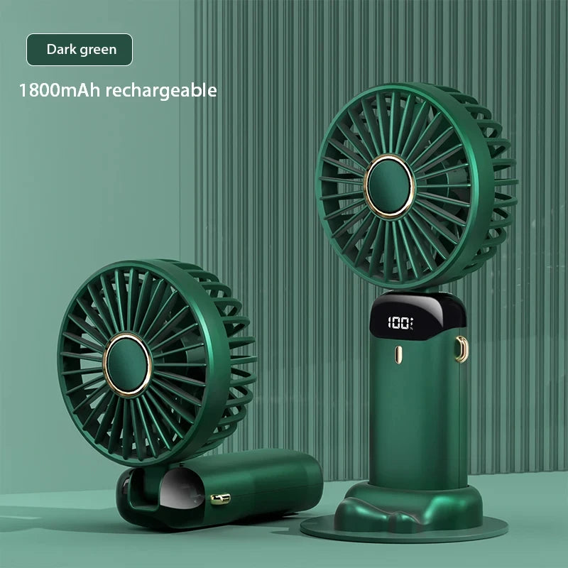 Handheld Mini Fan, Fold able Portable Neck Hanging Fan, USB Rechargeable Fan with Phone Stand and Display Screen