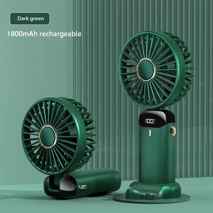 Handheld Mini Fan, Fold able Portable Neck Hanging Fan, USB Rechargeable Fan with Phone Stand and Display Screen