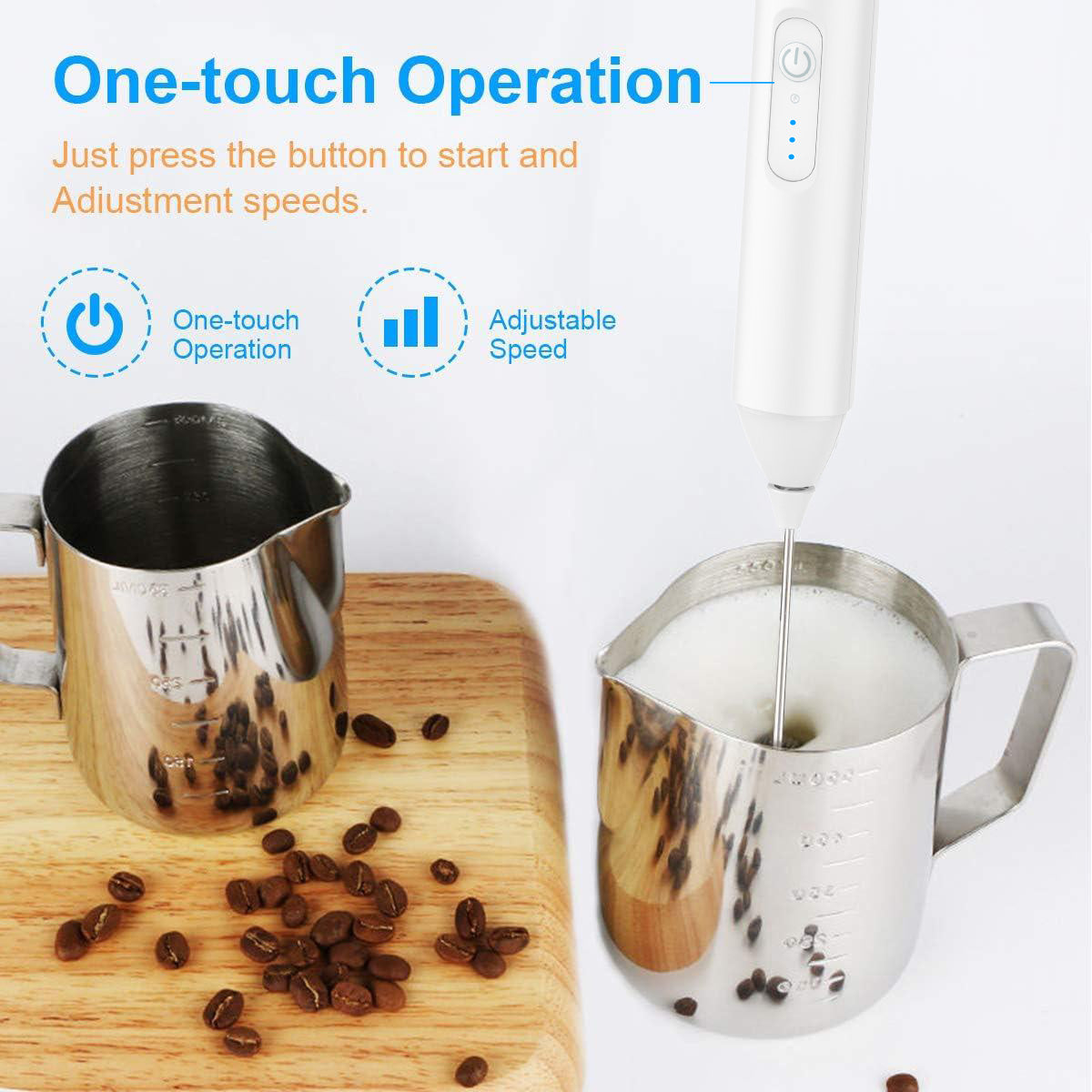 USB Rechargeable Coffee Whisk, Speeds Foam Maker, Electric Handle Blender, Egg Beater